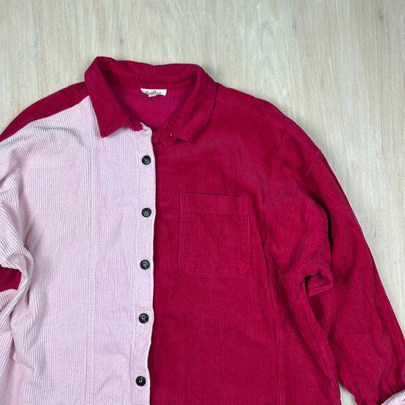 GeeGee Pink Corduroy Fringe Patchwork Boho Whimsical Shacket Coat Jacket 3XL - Picture 4 of 16